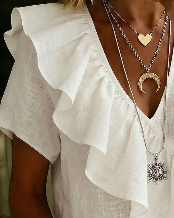 Bluse V-Hals Kort Erme Rysj