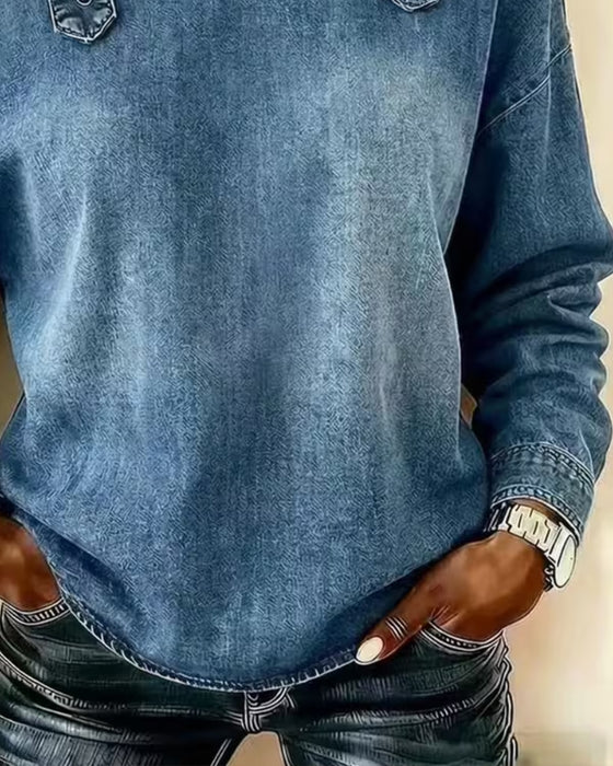 Bluse Spagettistrap Off-Shoulder Denim Metall Knapp