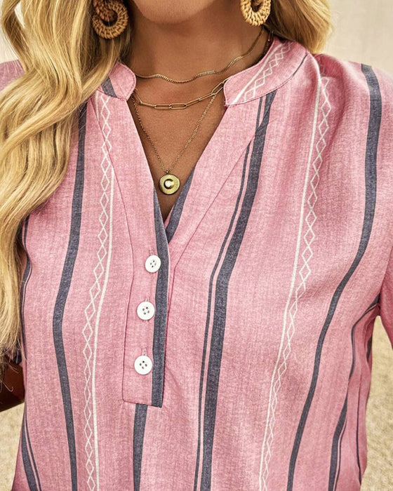 Bluse V-Hals Avslappet Stripet