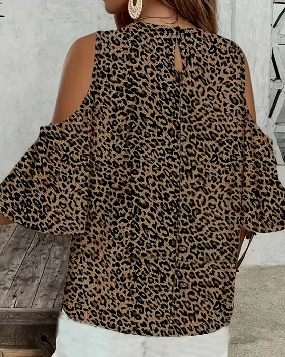 Bluse Leopardtrykk Cold Shoulder Mote