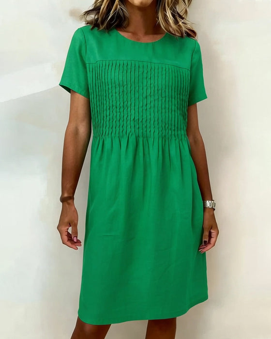 Kjole Rund Hals Plissert Avslappet