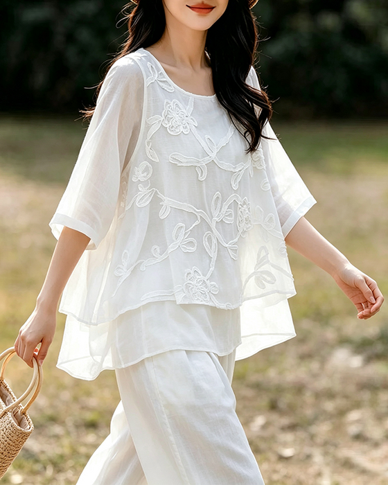 Bluse Enfarget Rund Hals