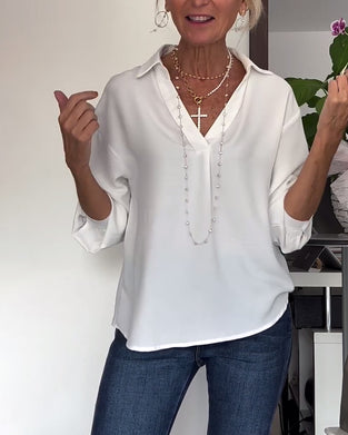 Enkel ensfarget jakkeslags topp med lange ermer