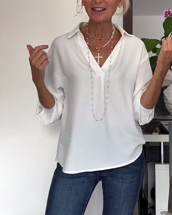 Enkel ensfarget jakkeslags topp med lange ermer