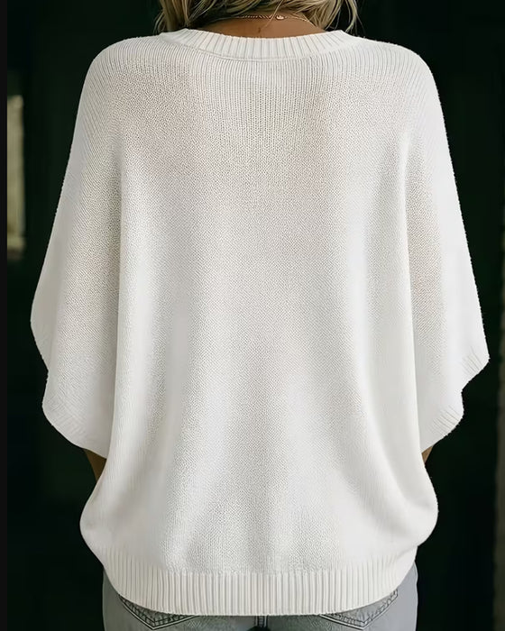 Pullover Rund Hals Albuelang Erme Løs Solid