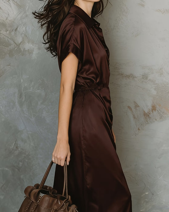 Kjole Jakkeslag Elegant Skjorte Midi
