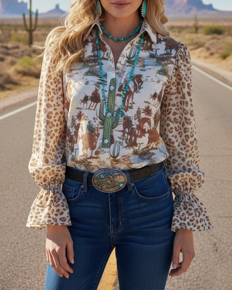 Skjorte Krage Vintage Trykk Puf Erm