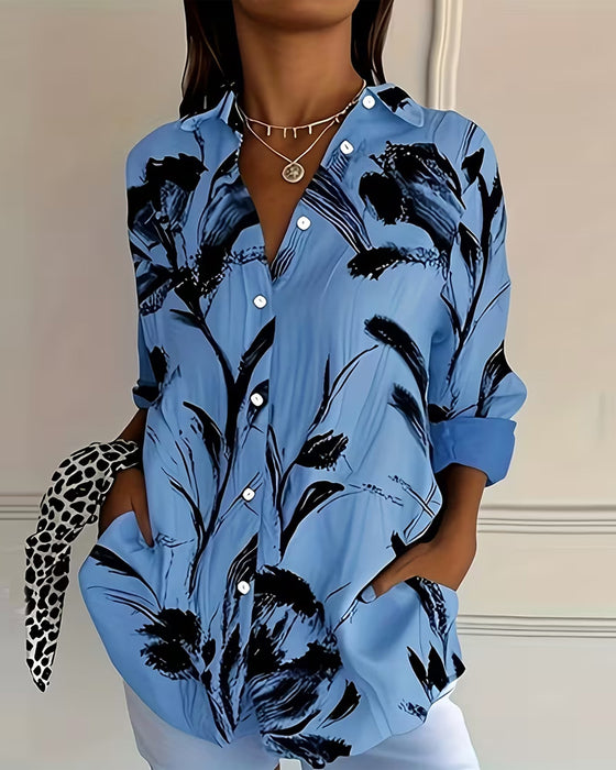 Skjorte Blekkvask Blomstertrykk Langermet