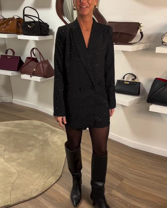 En-Delt Dress Ensfarget Glitrende Dresskrage