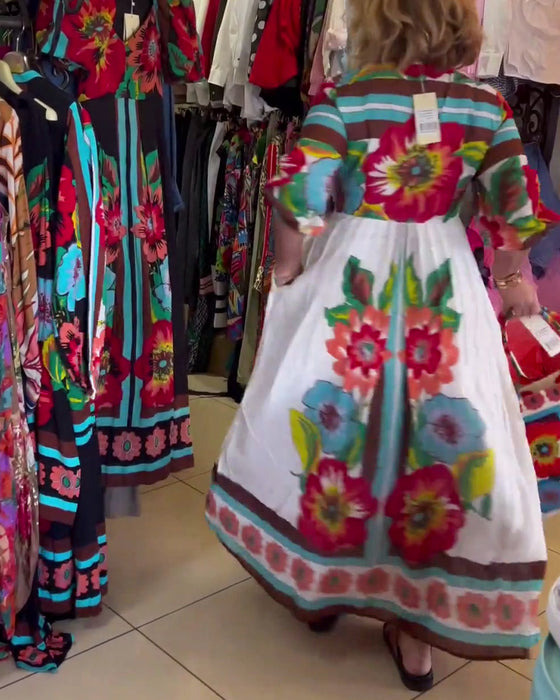 Dyp V løs tilfeldig blomsterkjole