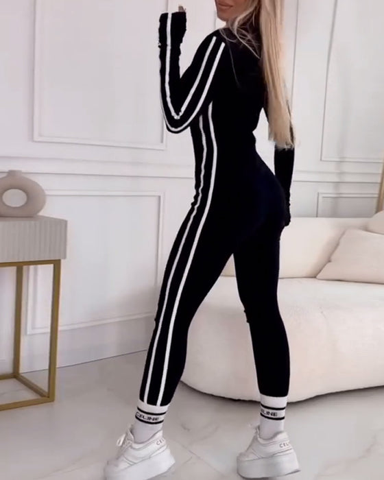 Jumpsuit uformelle sportsstripete tights og slanking