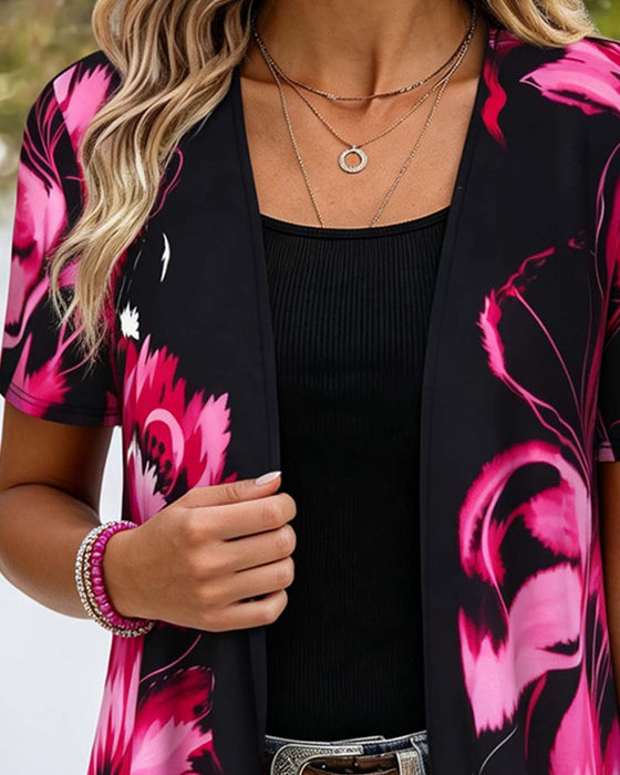 Bluse Svart Base Rose Rød Blomstret