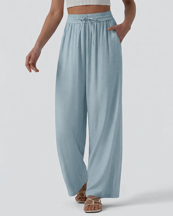 Bukser Elastisk Midje Bred Ben Knyte Casual