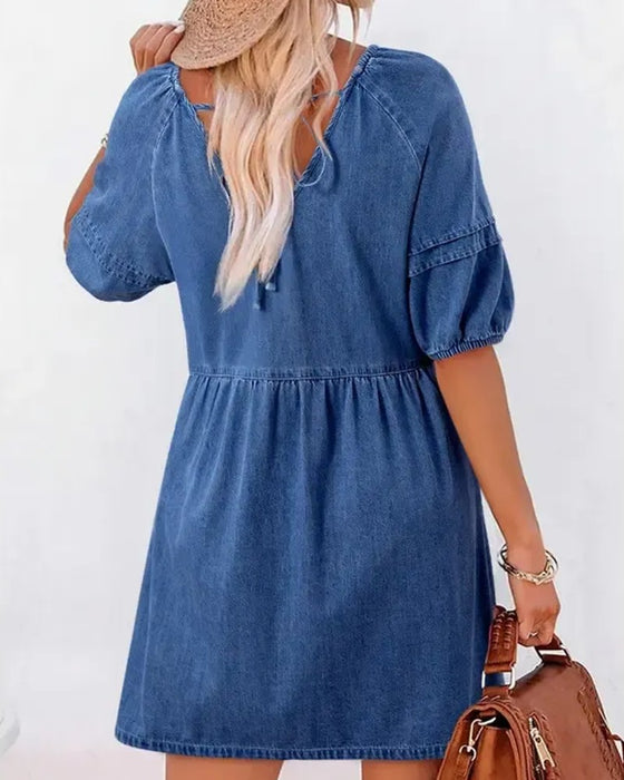 Kjoler Denim V-Hals Puff Erme