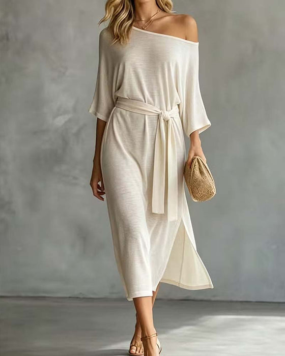 Kjole Off-Shoulder Knyting Splitt