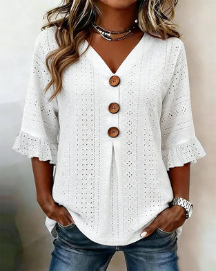 Bluse Rynket Utvidet Erme Hul Ut Blonde