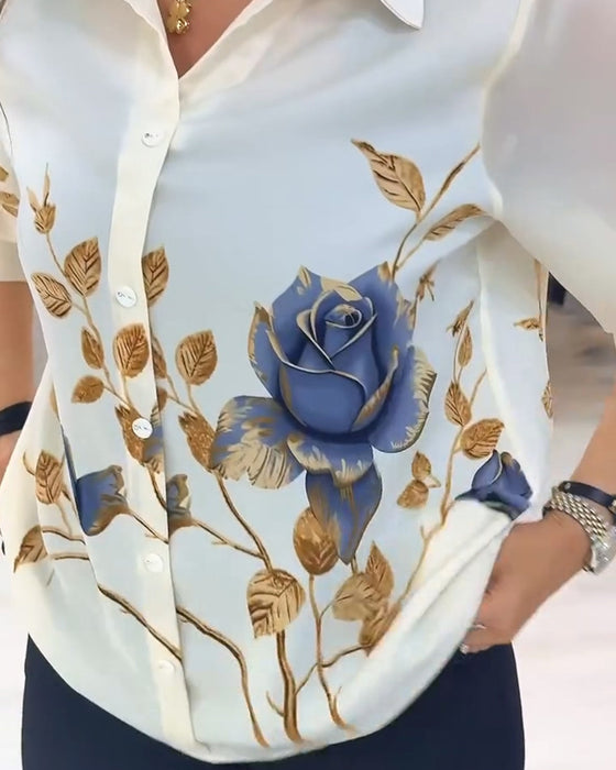 Bluse Krage Puff Erme Knappefront
