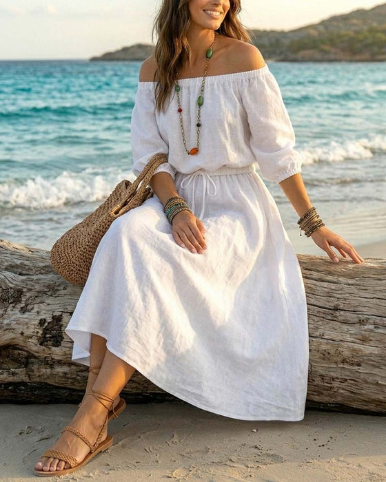 Kjole Off-Shoulder Snøring Midje