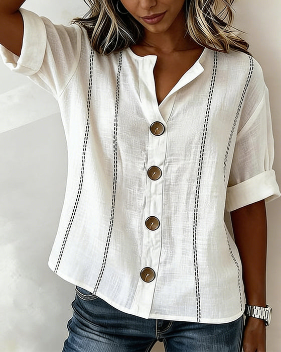 Bluse kort erme knapping