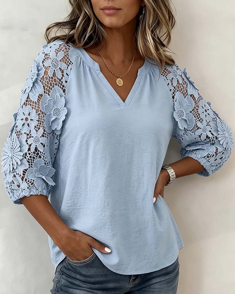 Bluse Blomstret Patchwork Casual