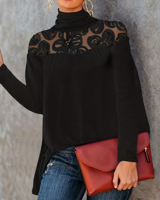 Bluse Turtleneck Rynket Blomstret