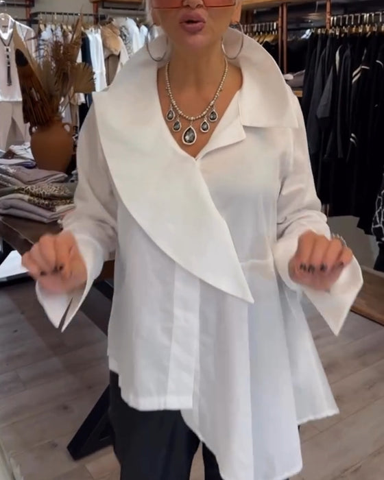 Skjorte Uregelmessig Krage Ensfarget