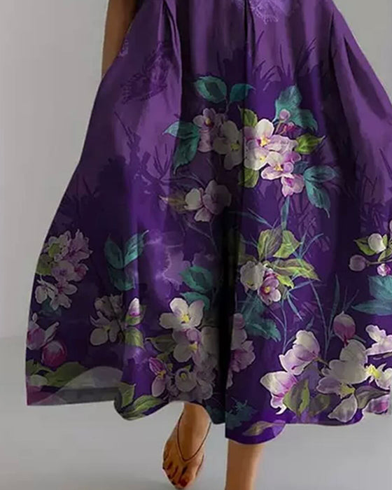 Kjole Rundhalset Lilla Blomstret