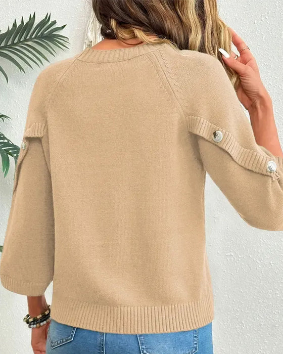 Pullover Rund Hals Knappefront Klokkeerme