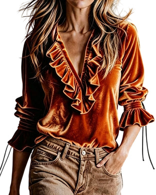 Bluse V-Hals Ruffle Knyte