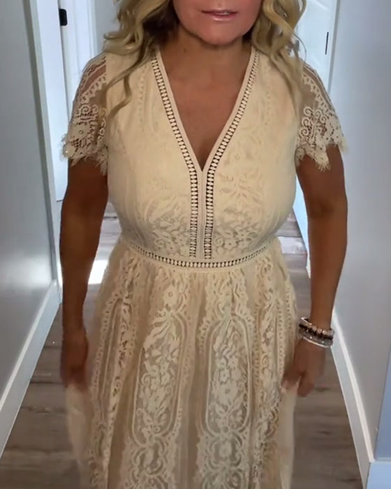 Kjole V-Hals Elegant Spetsliv