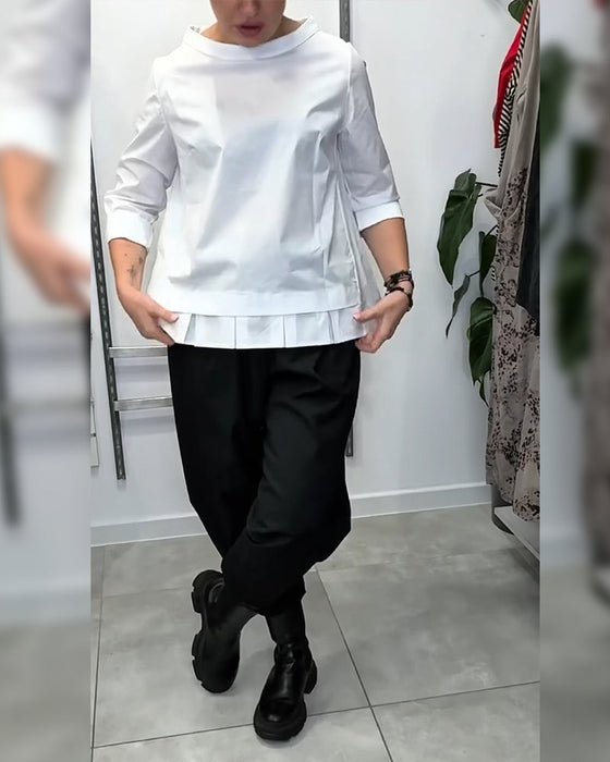 100% Bomull Bluse Vid Krage Ensfarget Casual