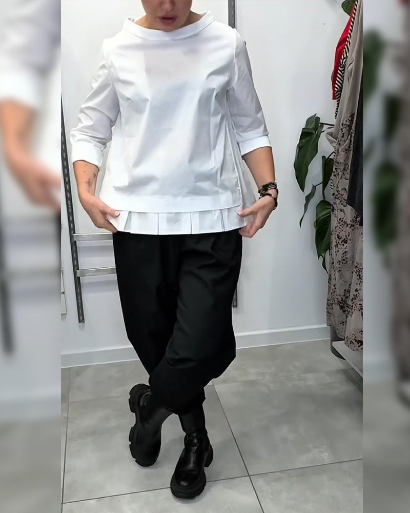 100% Bomull Bluse Vid Krage Ensfarget Casual