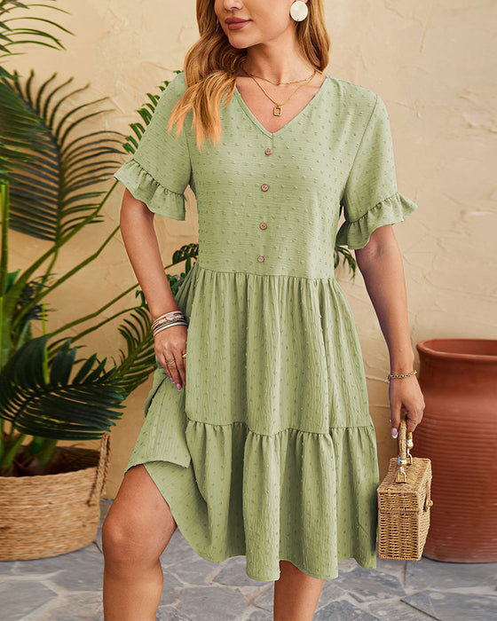 Elegant A-linjekjole med volang med knapper