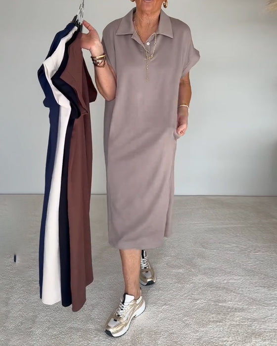Kjole Casual Løs Polokrage