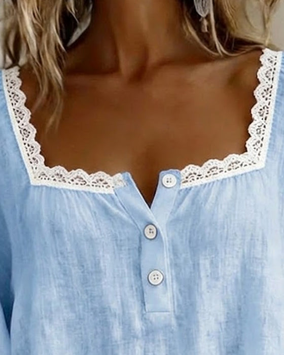 Bluse Med Firkantet Hals Blonder Pufferm