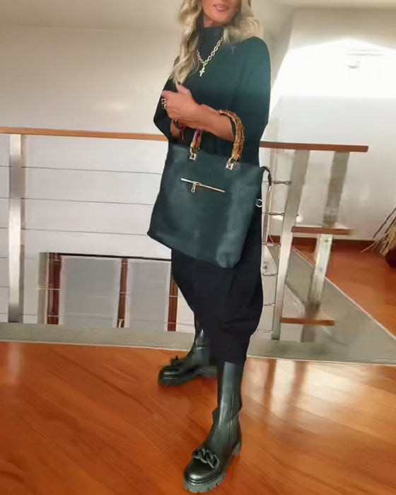 Ensfarget løs fritidskjole med høy krage