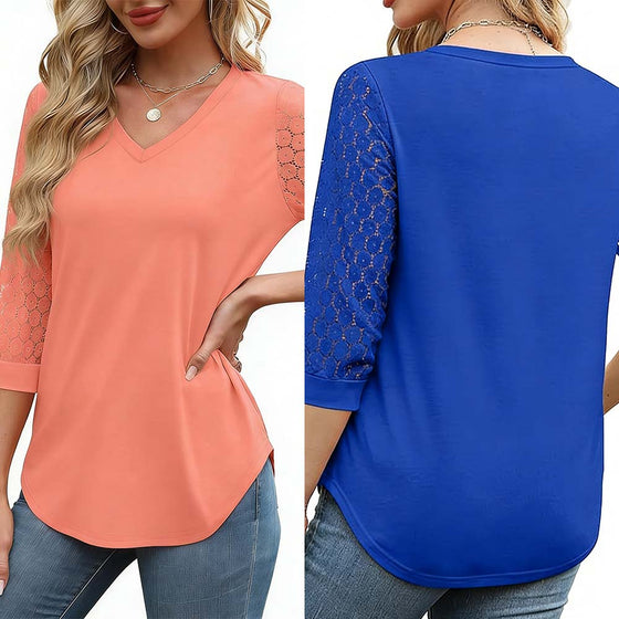 Sett Hul Trekvart Erme Solid Farge Topp