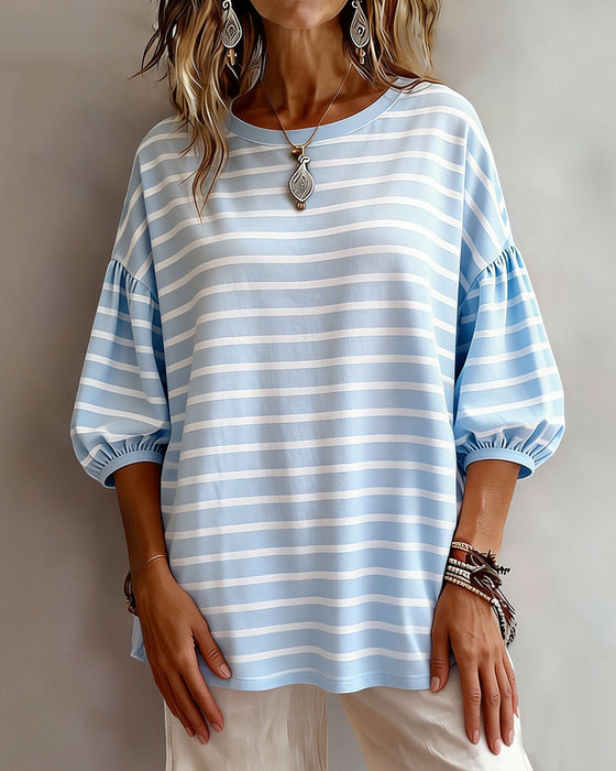 Topp Stripet Løvende Rund Hals