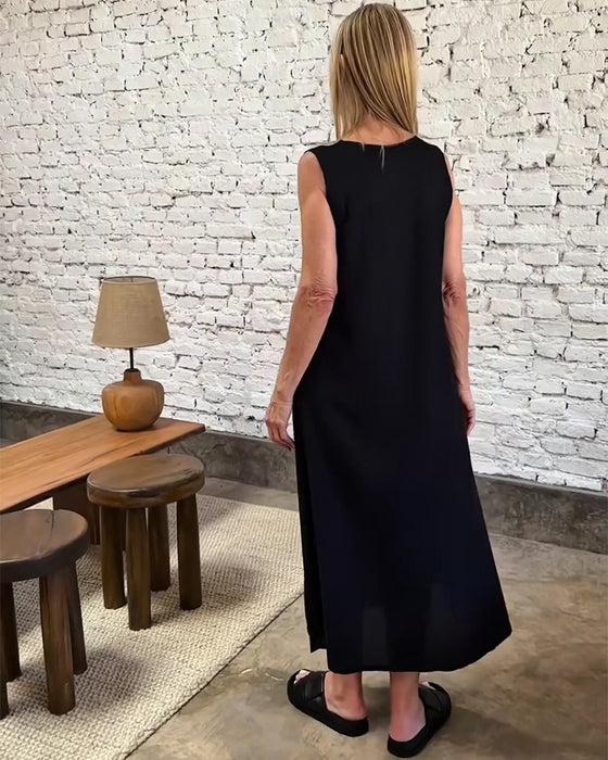 Kjole Ermeløs Fargeblokkert Splitt