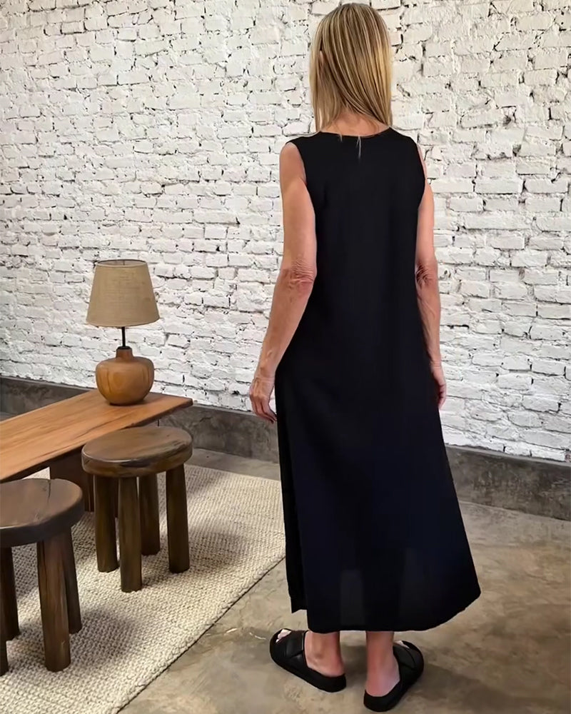 Kjole Ermeløs Fargeblokkert Splitt