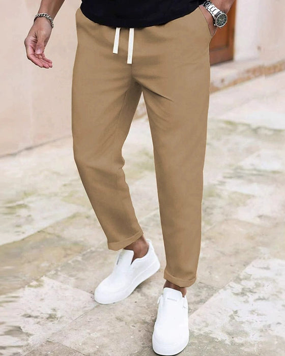 Herrer Bukse Ensfarget Snøre Slim Fit Croppet