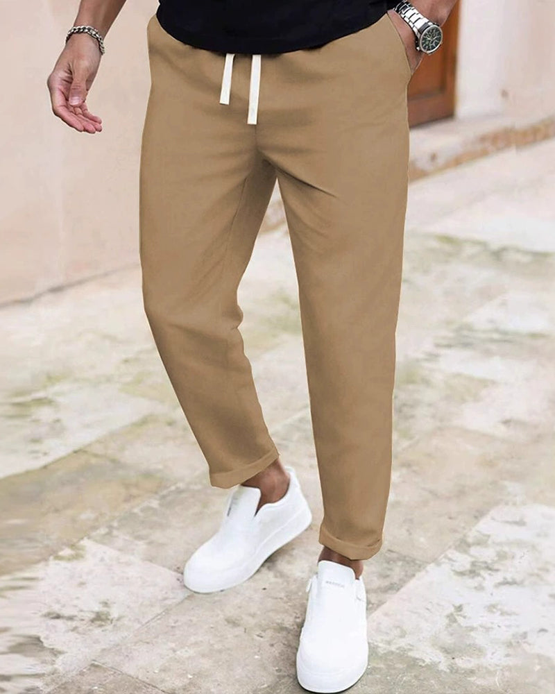 Herrer Bukse Ensfarget Snøre Slim Fit Croppet