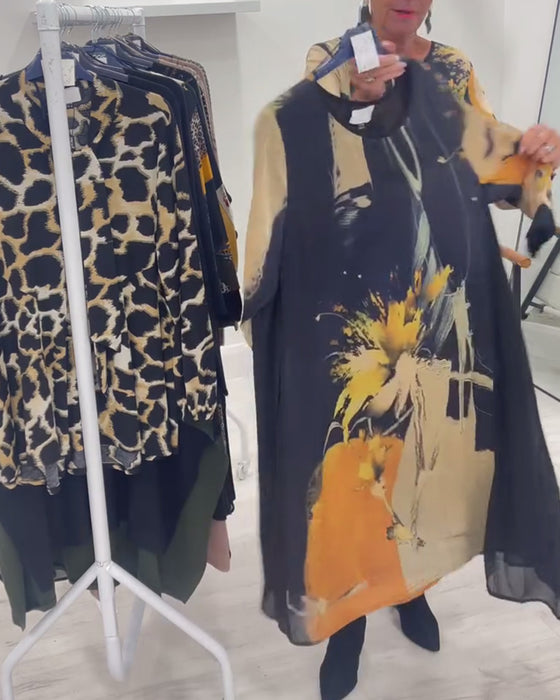 Kjole Med Rund Hals Og Retro Trykk