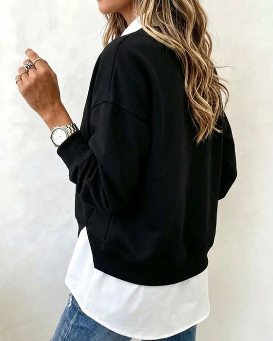 Sweatshirt Falsk Todelt Lappeteppe Kraget