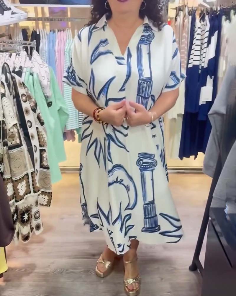 Kjole Jakkeslag Trykt Løs Uformell