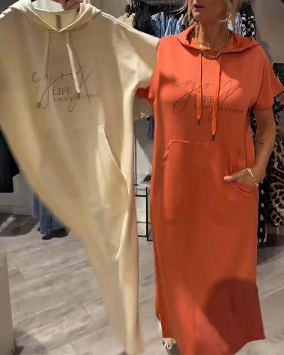 Kjole Med Hette Casual Snøring