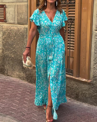 Kjole V-hals Rynket Snøring