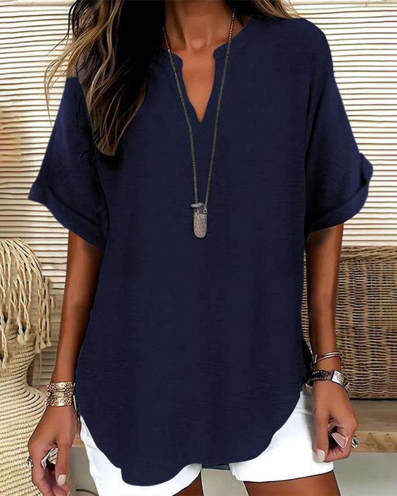 Shirt Løs Enfarget Kvinnelig Casual