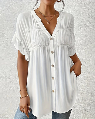 Bluse med plisserte detaljer, avslappet farge
