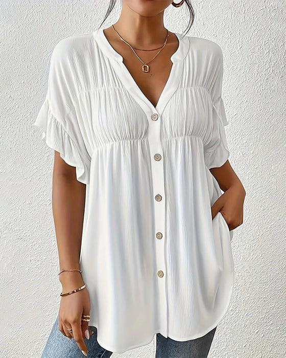Bluse med plisserte detaljer, avslappet farge
